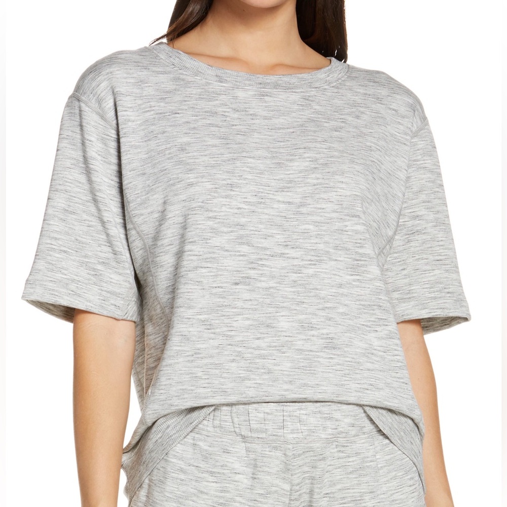 Zella Peaceful Oversized Short Sleeve Sweatshirt in Grey Light Heather Size XXS